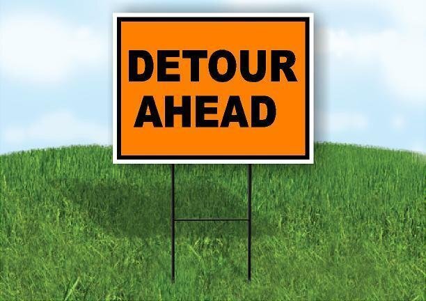 Detour Ahead Construction ORANGE BLACK Yard Sign Road with Stand LAWN SIGN