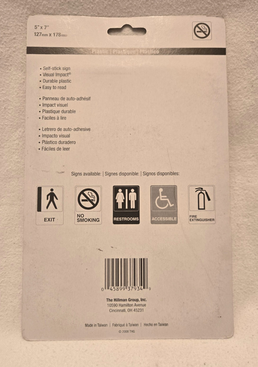 NO SMOKING 5″ x 7″ Hillman Plastic Self Stick Visual Signs. Lot of 2 * NEW *