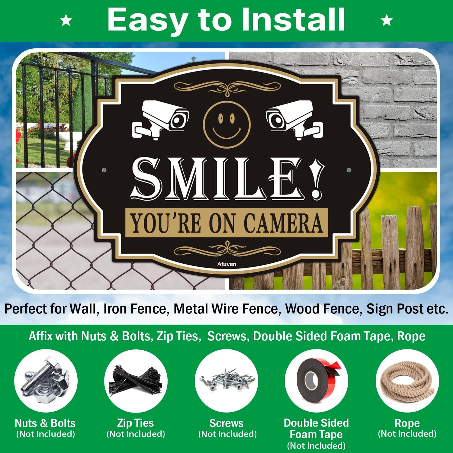 Smile You’re On Camera Signs Video Surveillance 10” x 7” Security for Home Famil