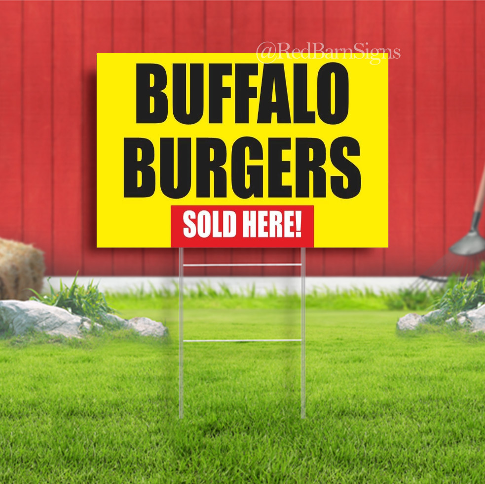BUFFALO BURGERS Cheesecake Food Restaurant Indoor Outdoor Yard Sign with metal