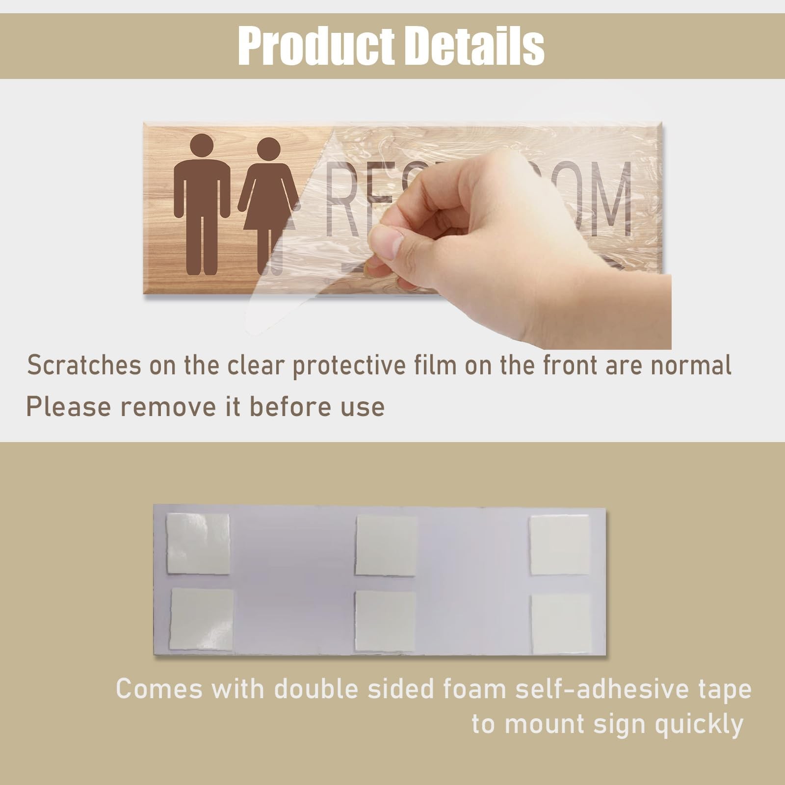 9×3 Inch Restroom Sign With Arrow Right Acrylic Self Stick Wood Graining