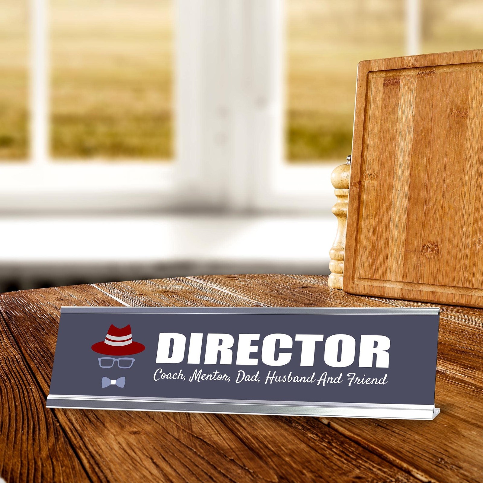 Director, Coach, Mentor, Dad, Husband and Friend Silver Frame, Desk Sign (2×8″)