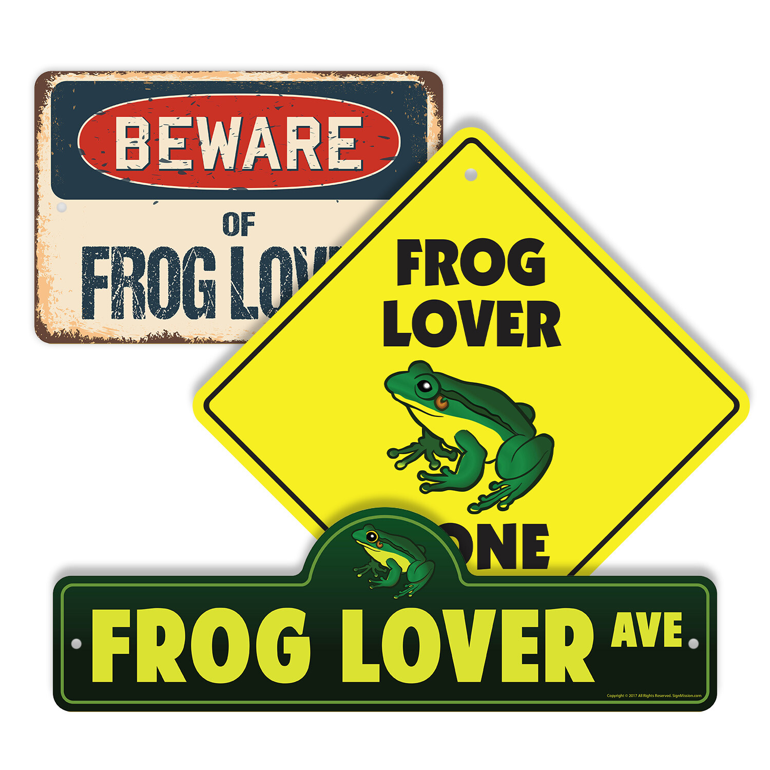 Frog Lover (3 Pack) Plastic Street Sign Crossing Warning Vintage Rustic Beware