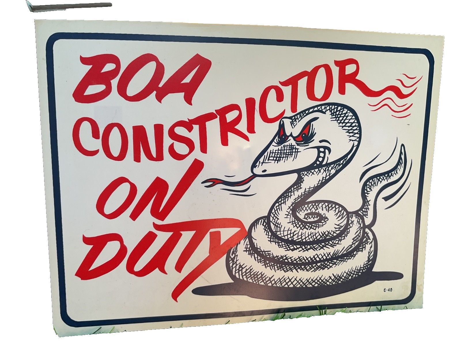 Vintage 1960s Boa Constrictor On Duty Sign Kitsch Snake
