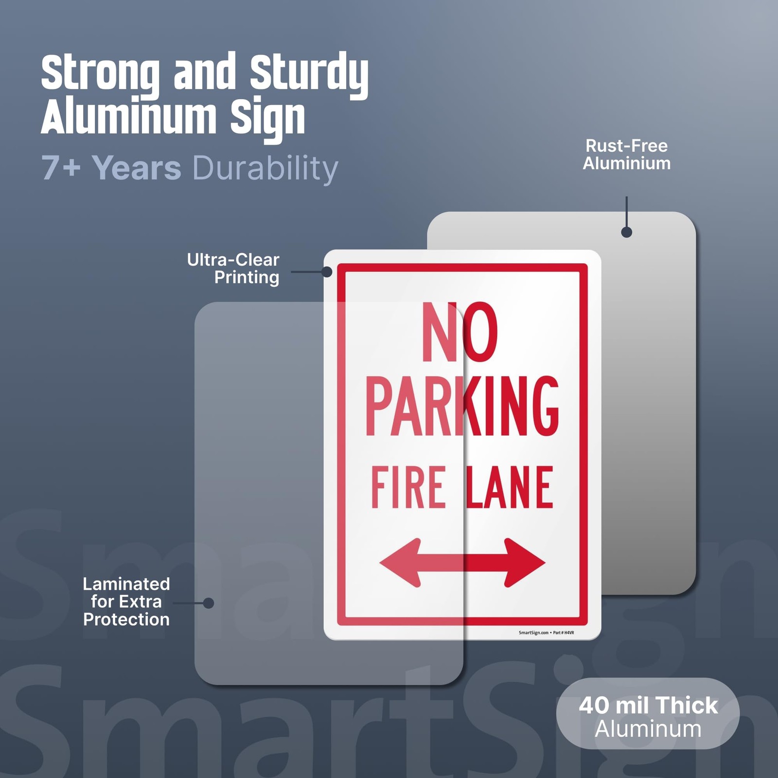 14 x 10 inch “No Parking – Fire Lane” Metal Sign with Bidirectional Arrow, 40…
