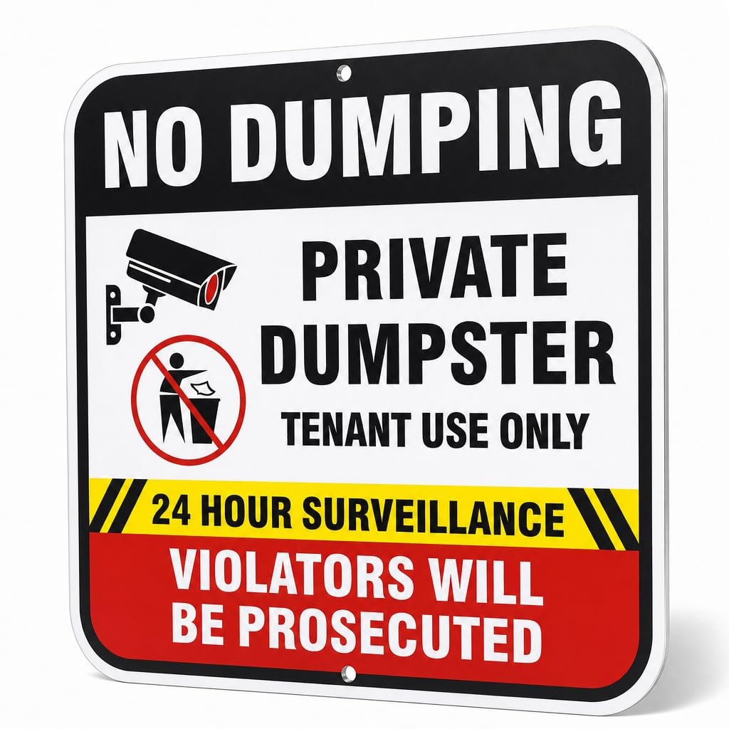 No Dumping Sign, 12 x 12 Inch Aluminum Sign, Private Dumpster Tenant Use Only…
