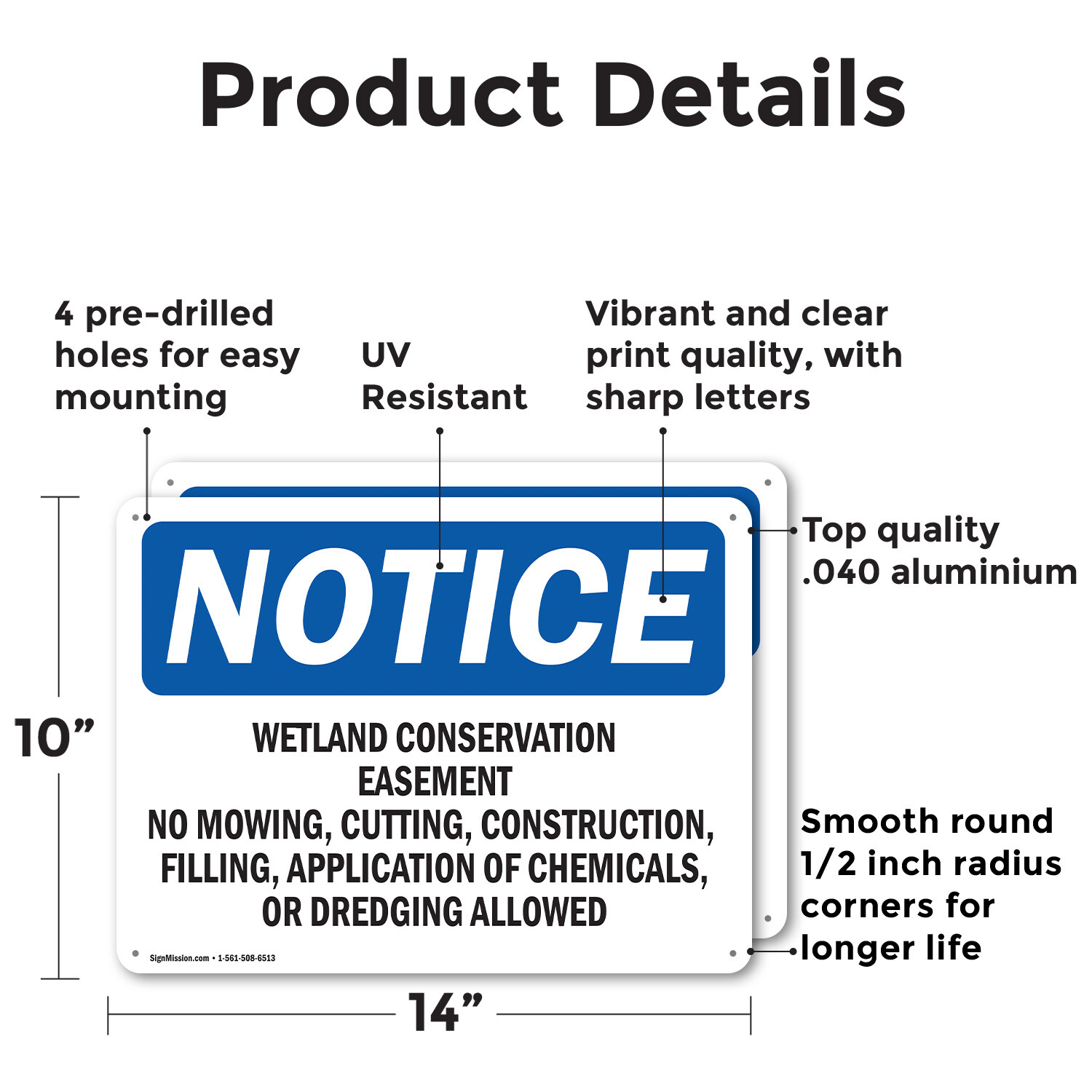 (2 Pack) Wetland Conservation Easement No Mowing OSHA Notice Sign Decal Metal