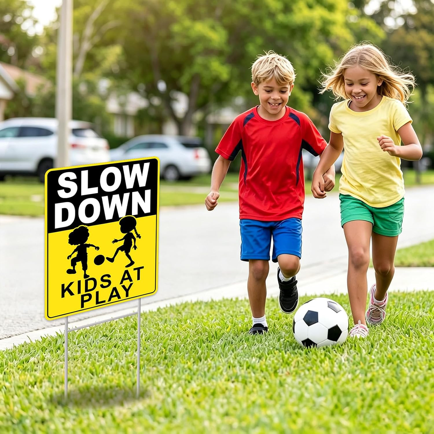 2-Pack Slow down Kids at Play Sign 17″X13″ Corrugated Plastic Stakes | Slow down