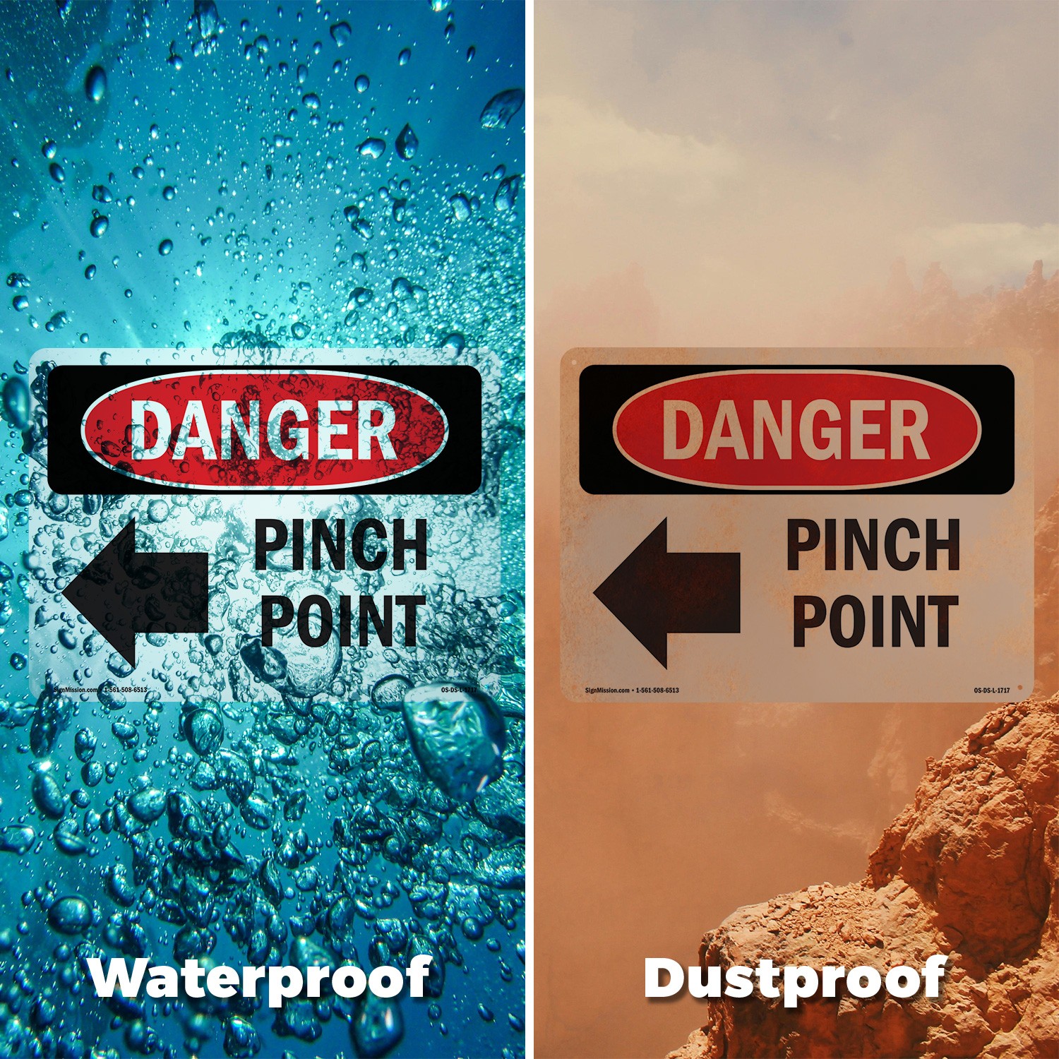 Pinch Point OSHA Danger Sign Metal, Plastic, Or Decal – 5 or 10 Pack
