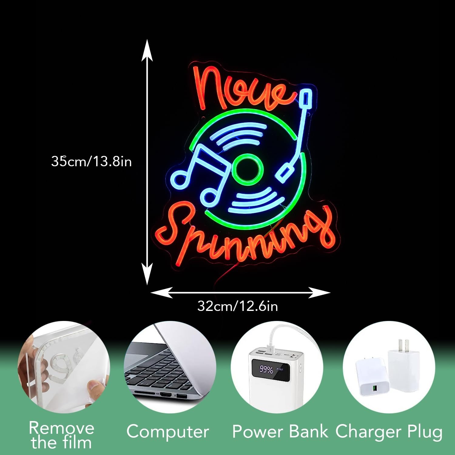 Record Neon Sign Led Music Sign Neon Light for Wall Decor Dimmable Now Spinni…