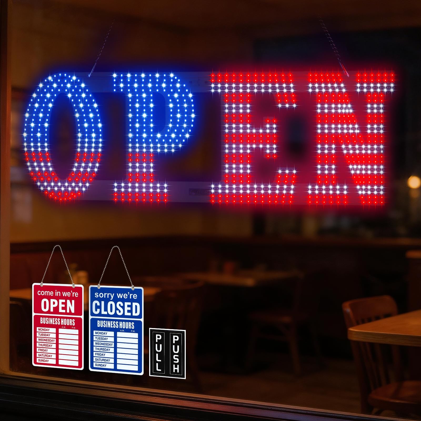 LED Open Signs for Business, 30″ x 10″ Large super Bright LED open Sign, Dimm…