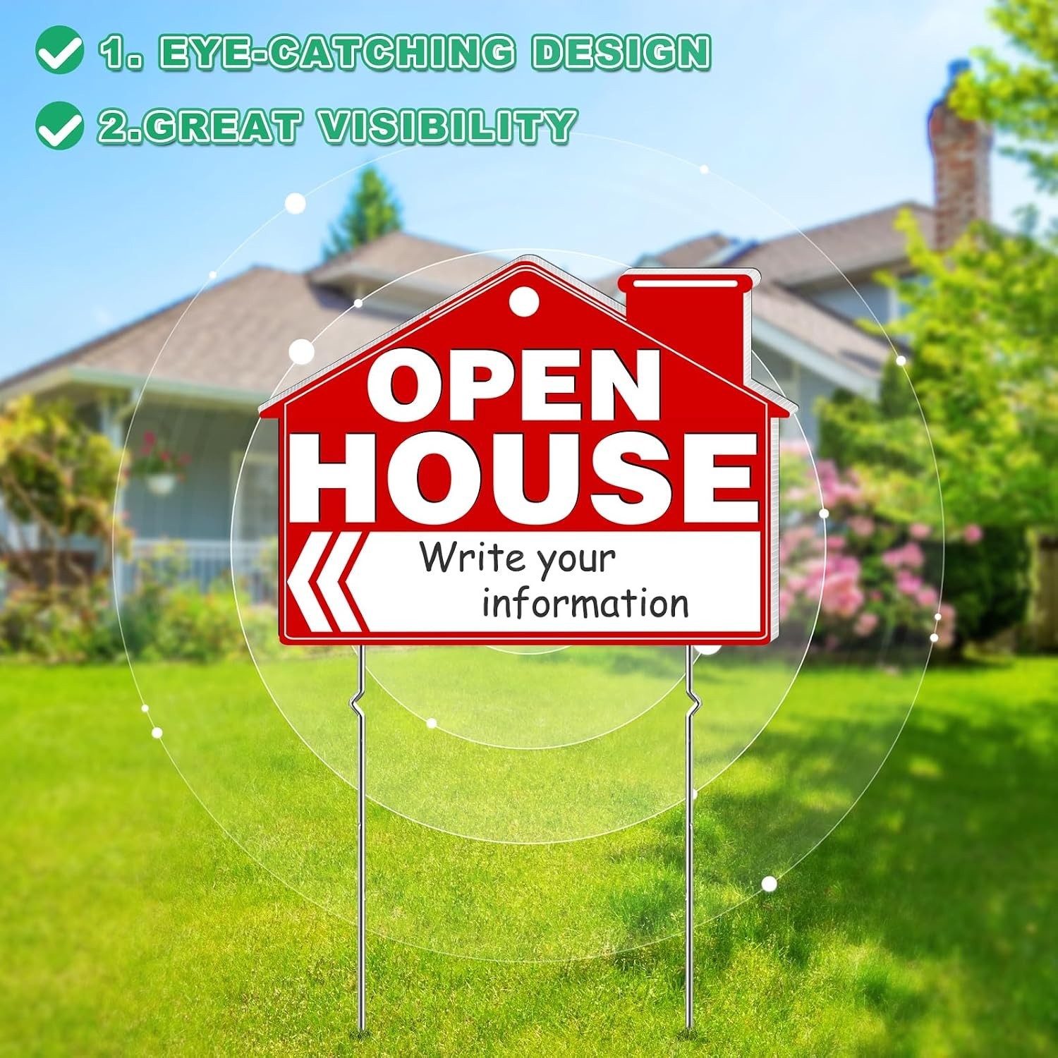 Open House Signs for Real Estate, 5 Packs 17″ x 13″ Large Double Sided Yard S…