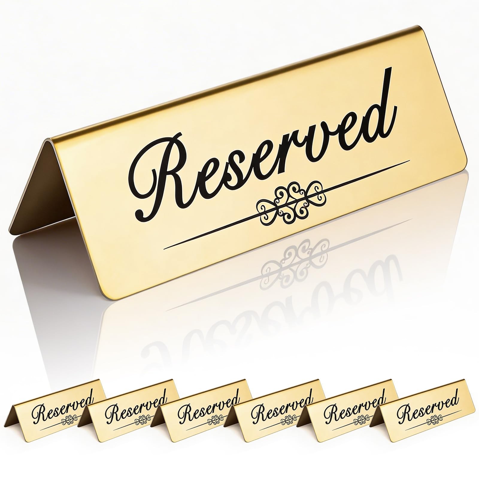 6 PCS Golden Metal Stainless Steel Reserved Table Tent Cards Double Sided