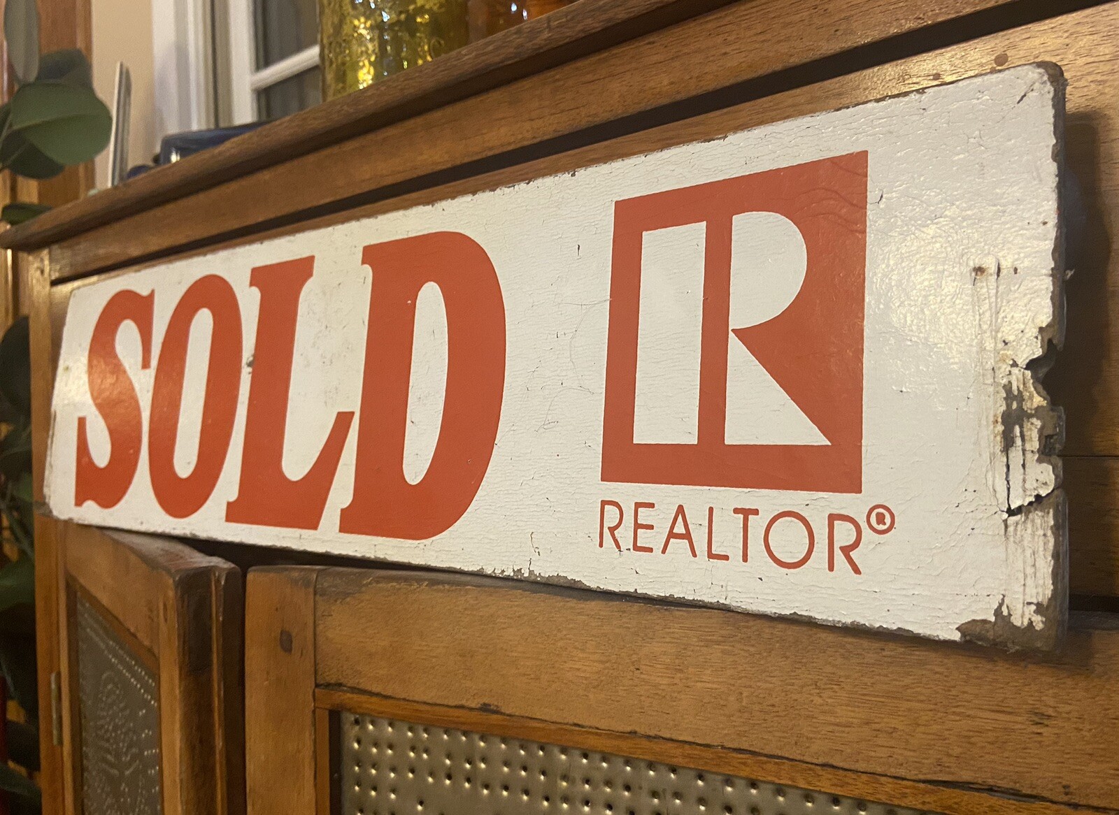 Vintage 24″ x 6″ Double Sided ” SOLD” Thick Cardboard Wood Sign