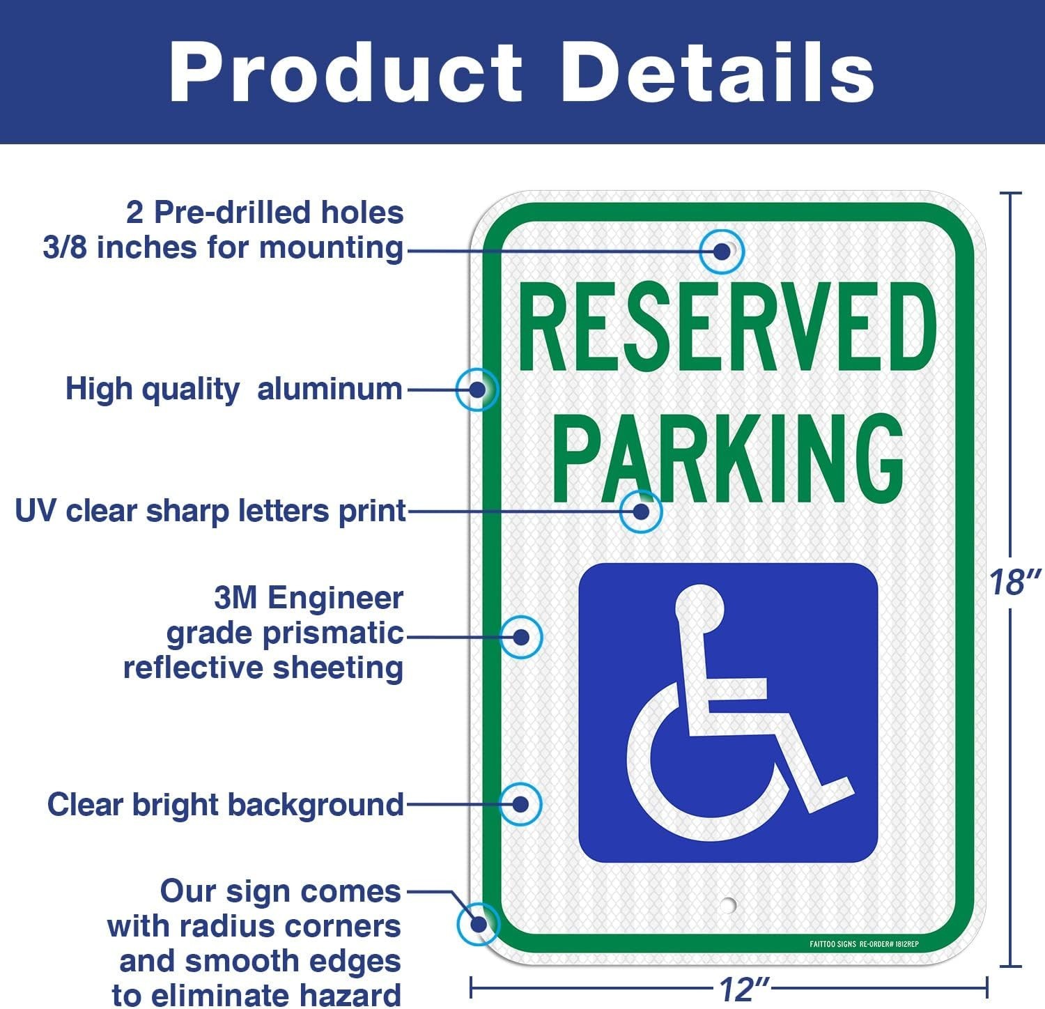 High Visibility 2 Pack Reserved Handicapped Parking Signs – Rust Free Aluminum