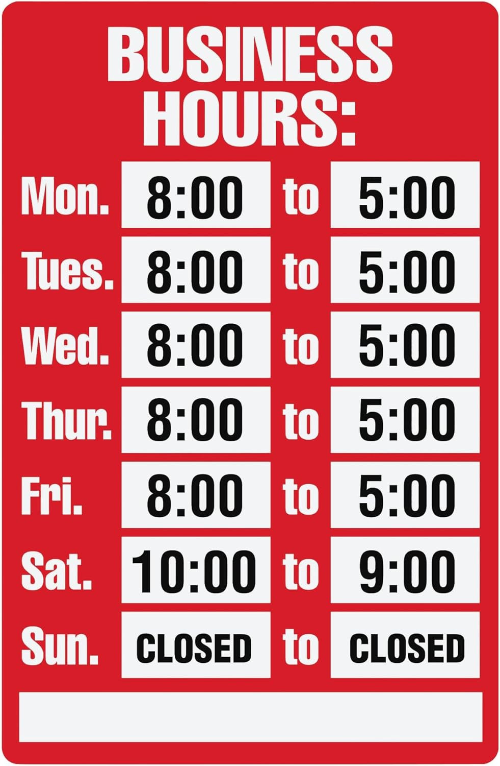 Sign Kit, Business Hours, 8 X 12 Inches (098071)