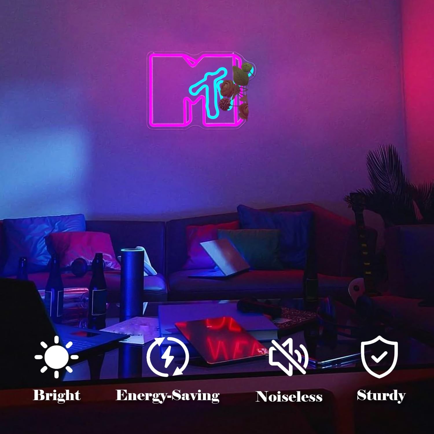 Music Neon Sign Musical Tv Neon lights for Wall Decor Dimmable USB Led Sign L…