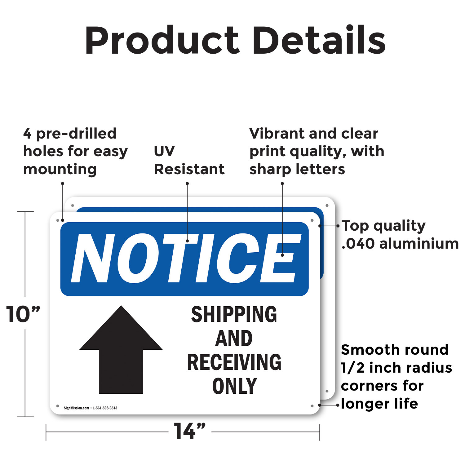 (2 Pack) Shipping And Receiving Only [Up Arrow] OSHA Notice Sign Decal Metal