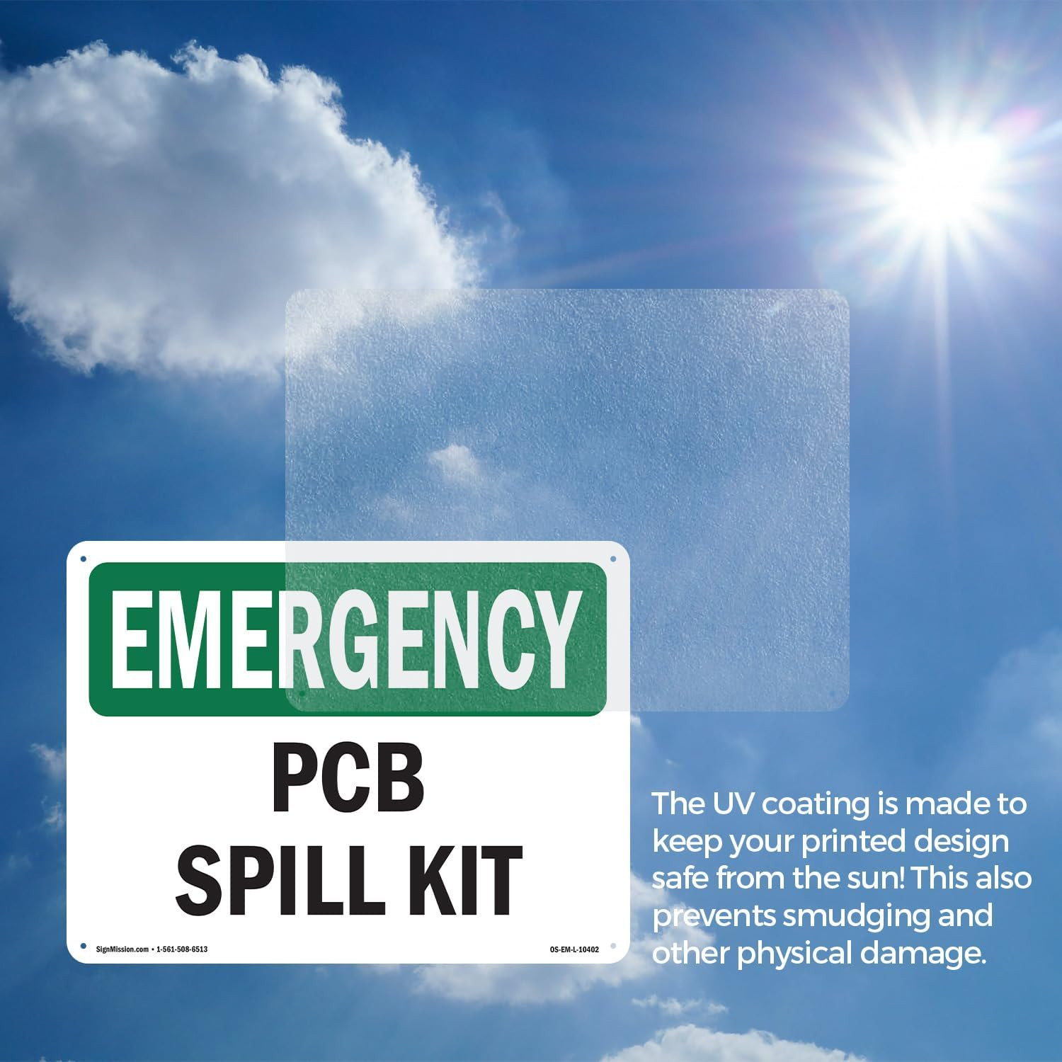 PCB Spill Kit OSHA Emergency Rigid Plastic Sign 18 Inch X 12 Inch – 10 Pack