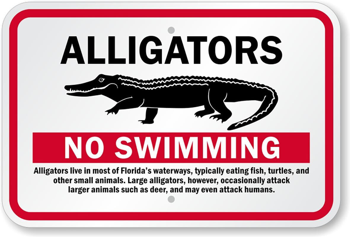 No Swimming Sign Aluminum Weatherproof Outdoor 8×12 Alligators P00376