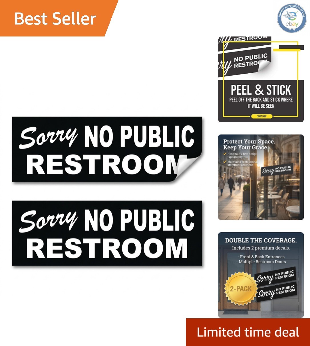 Elegant 4×4 No Public Restroom Stickers – Durable Self-Adhesive Business Signs