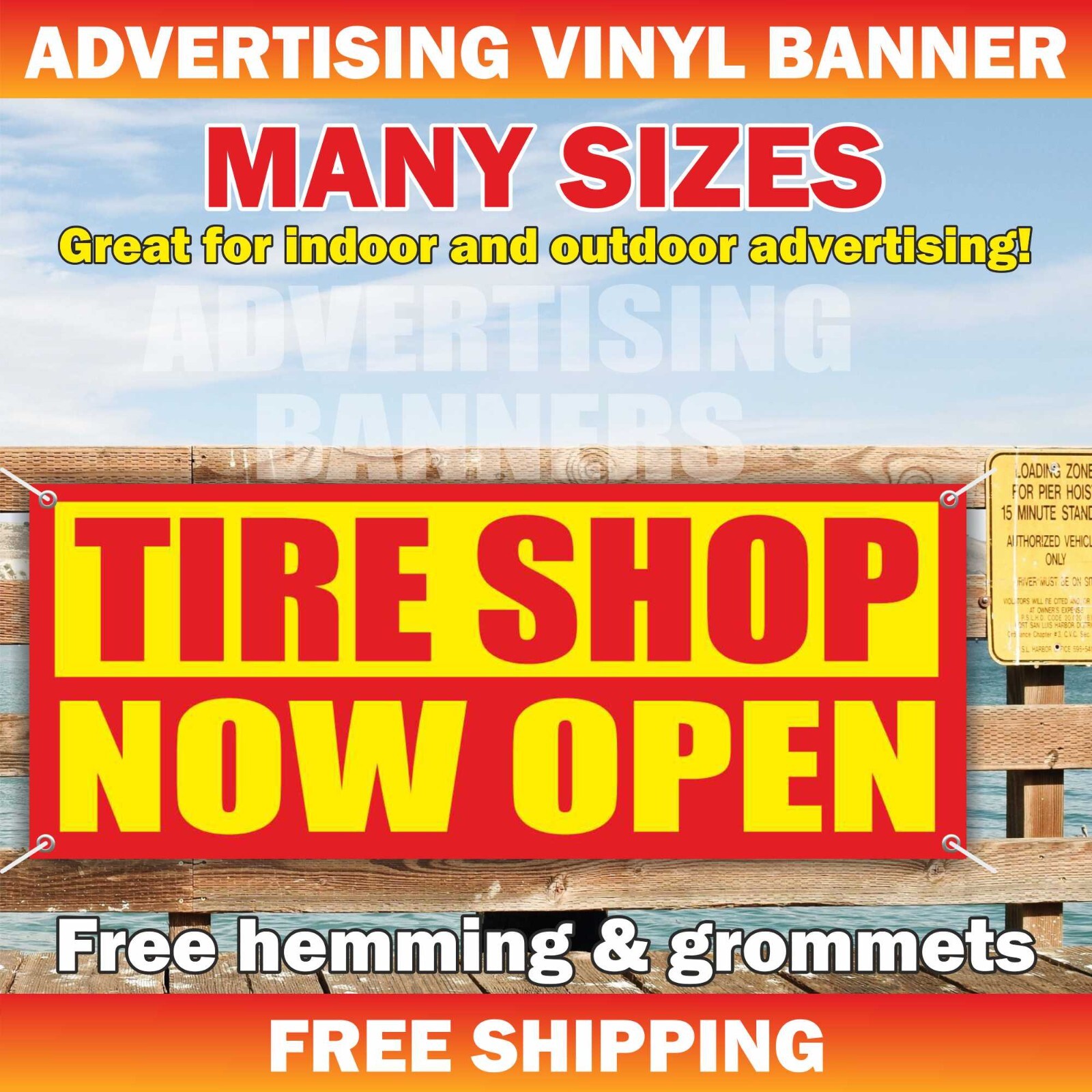 TIRE SHOP NOW OPEN Advertising Banner Vinyl Mesh Sign Wheel Shop Service Garage