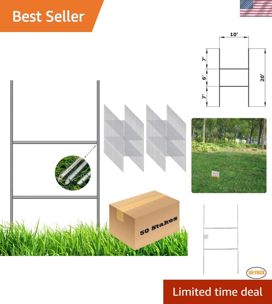 Versatile 50 Pack H Frame Wire Stakes for Yard Signs – 20×10 Inch Durable Design
