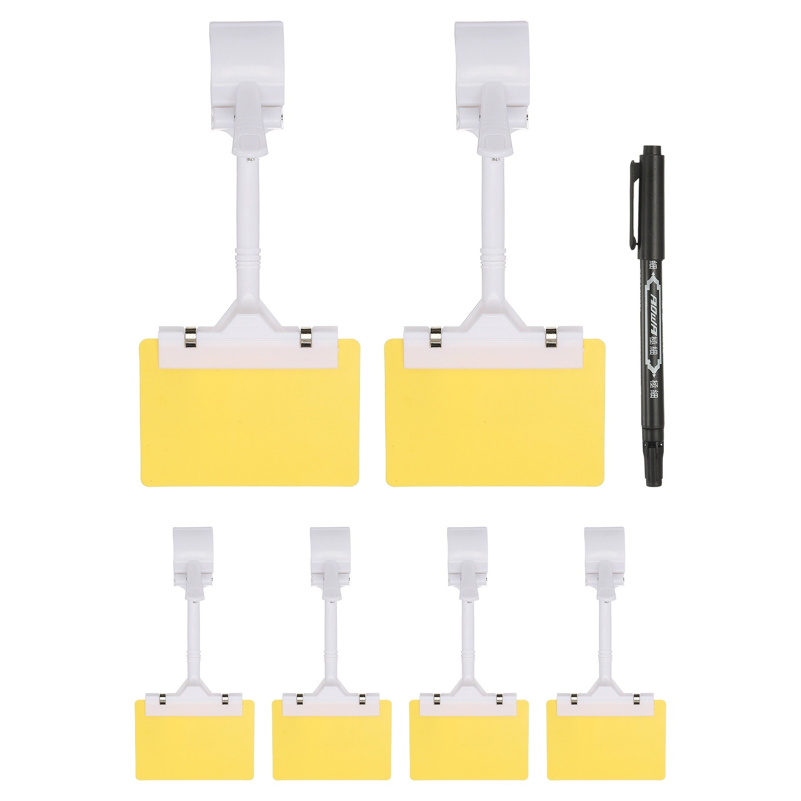 6 Pcs Sign Holders with Yellow A7 Plastic Cards & Erasable Marker, White
