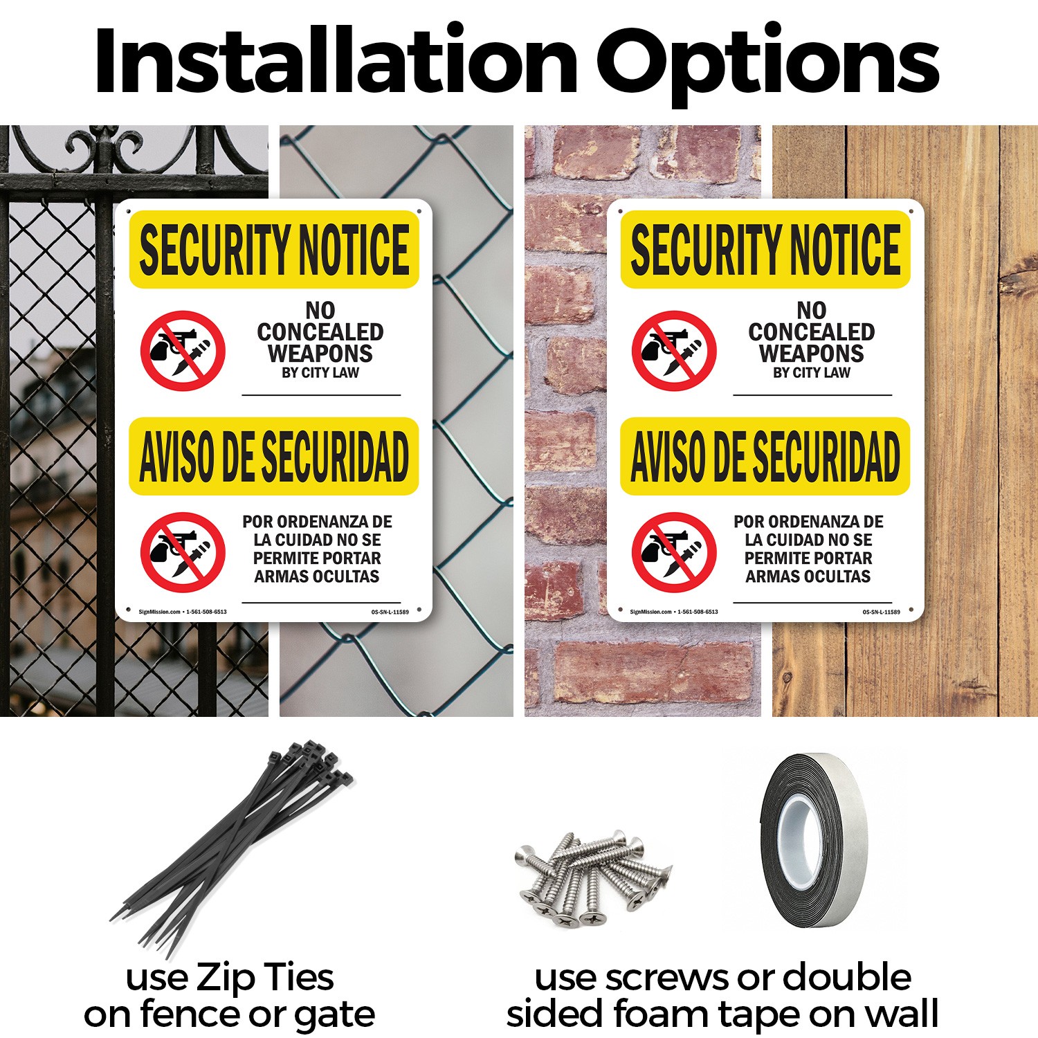 No Concealed Weapons Bilingual OSHA Security Notice Sign Or Decal – 5 or 10 Pack
