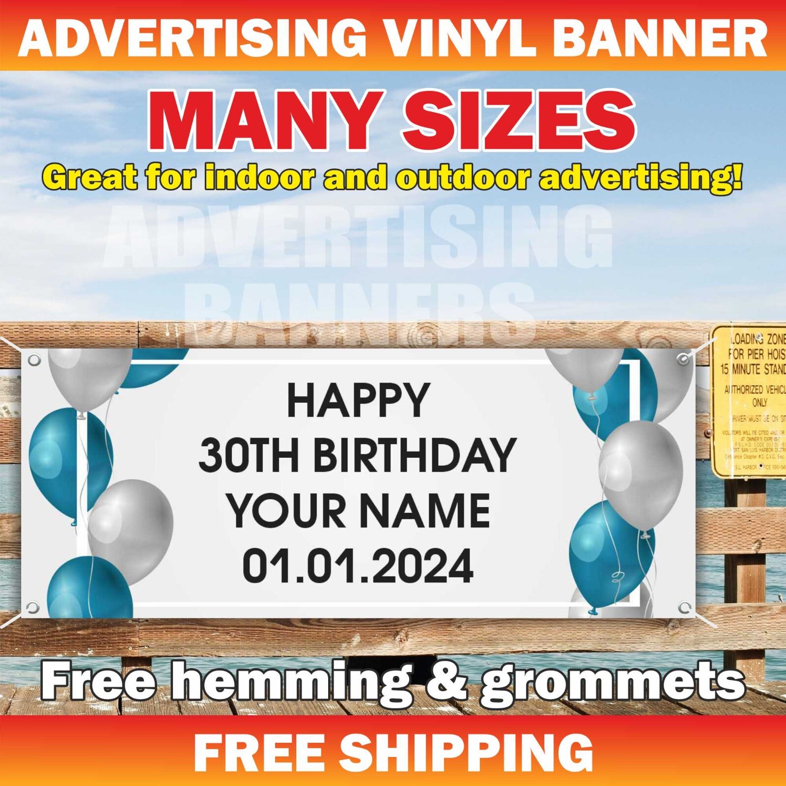 Happy 30th Birthday Advertising Banner Vinyl Sign Custom Name Text Event Holiday