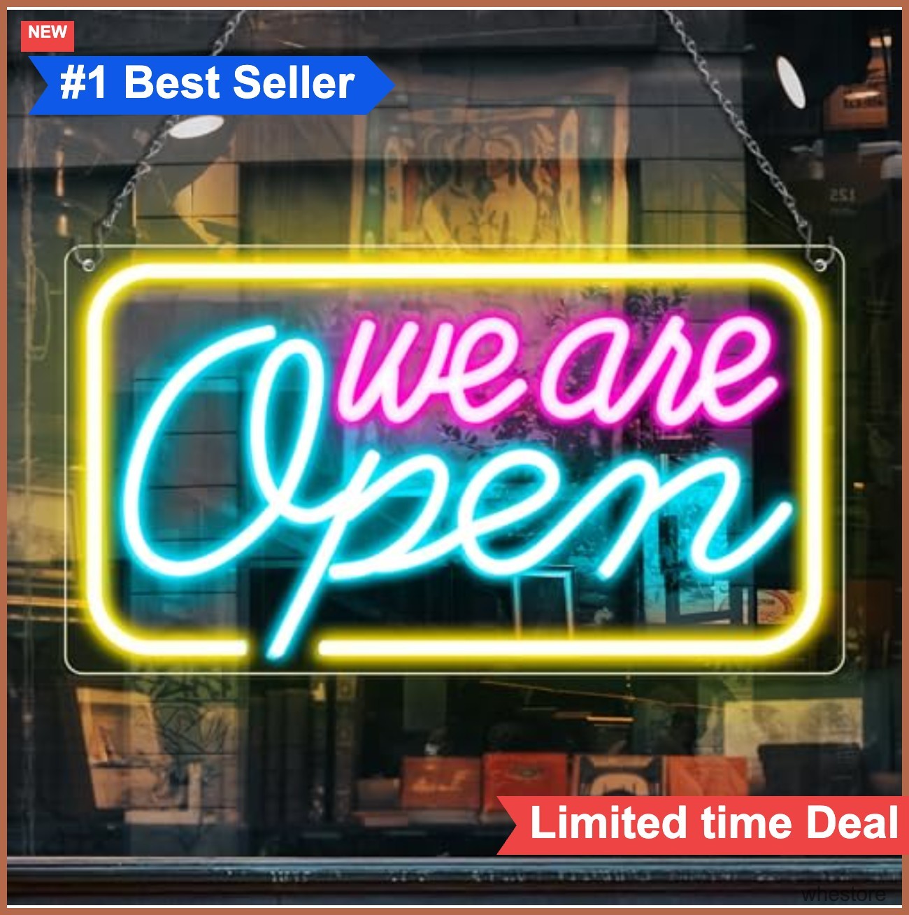 We Are Open Neon Sign 16.5×9 Inch LED Pink Blue Yellow With Adapter Hanging