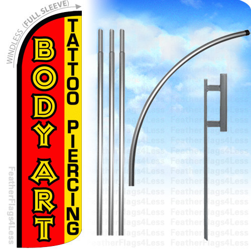 BODY ART TATTOO PIERCING – WINDLESS Swooper Feather Flag KIT Banner Sign rq