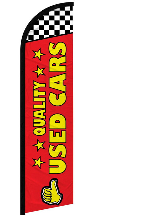 QUALITY USED CARS Windless Swooper Feather Flag 2.5×11.5 ft Tall Banner Sign rf