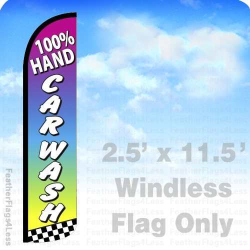 100% HAND CAR WASH Windless Swooper Flag Feather Banner Sign 2.5×11.5 rainbow z