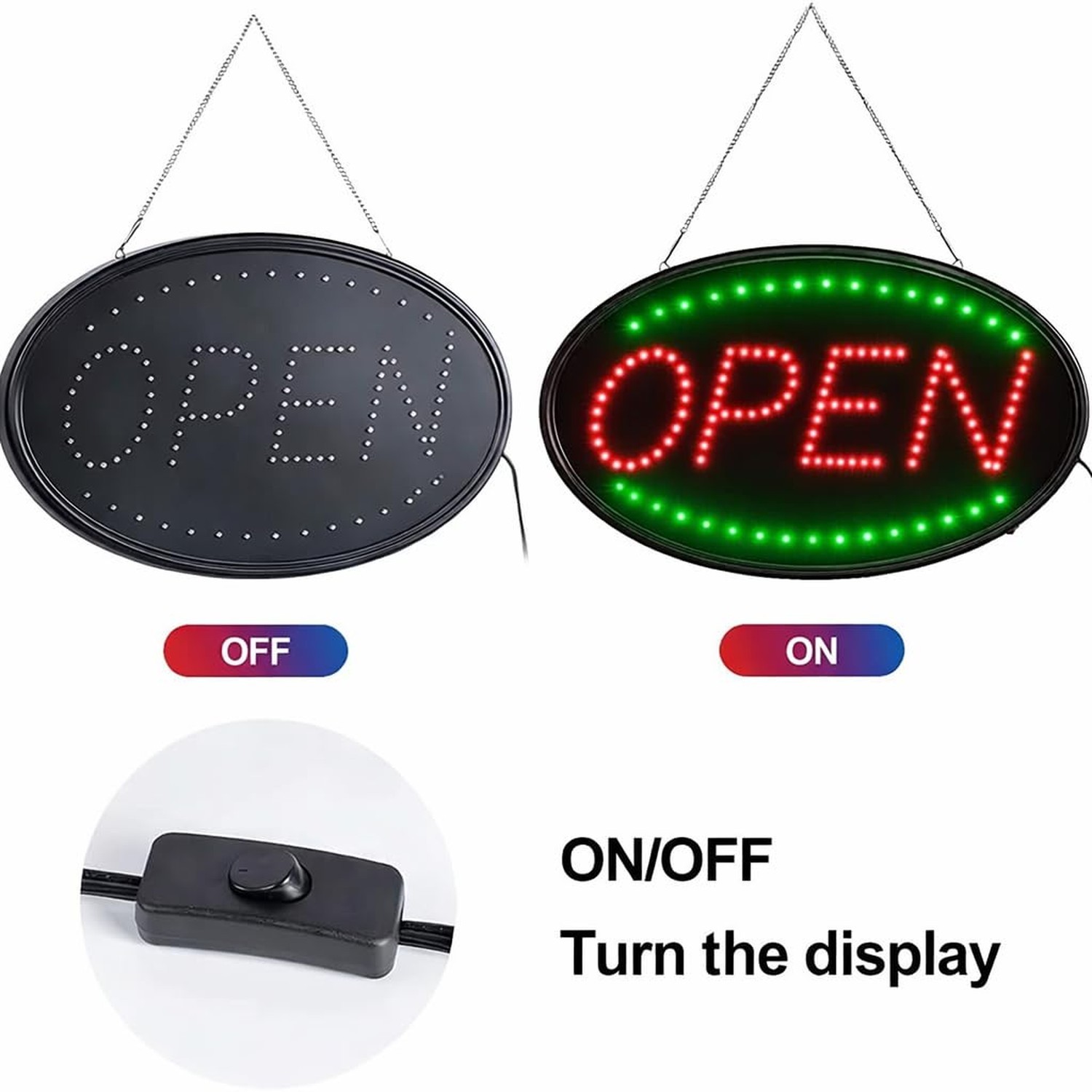 Jumbo 24″ x 13″ LED Neon Sign with Motion – “OPEN” (Red/Blue) B30 (Jumbo Gree…