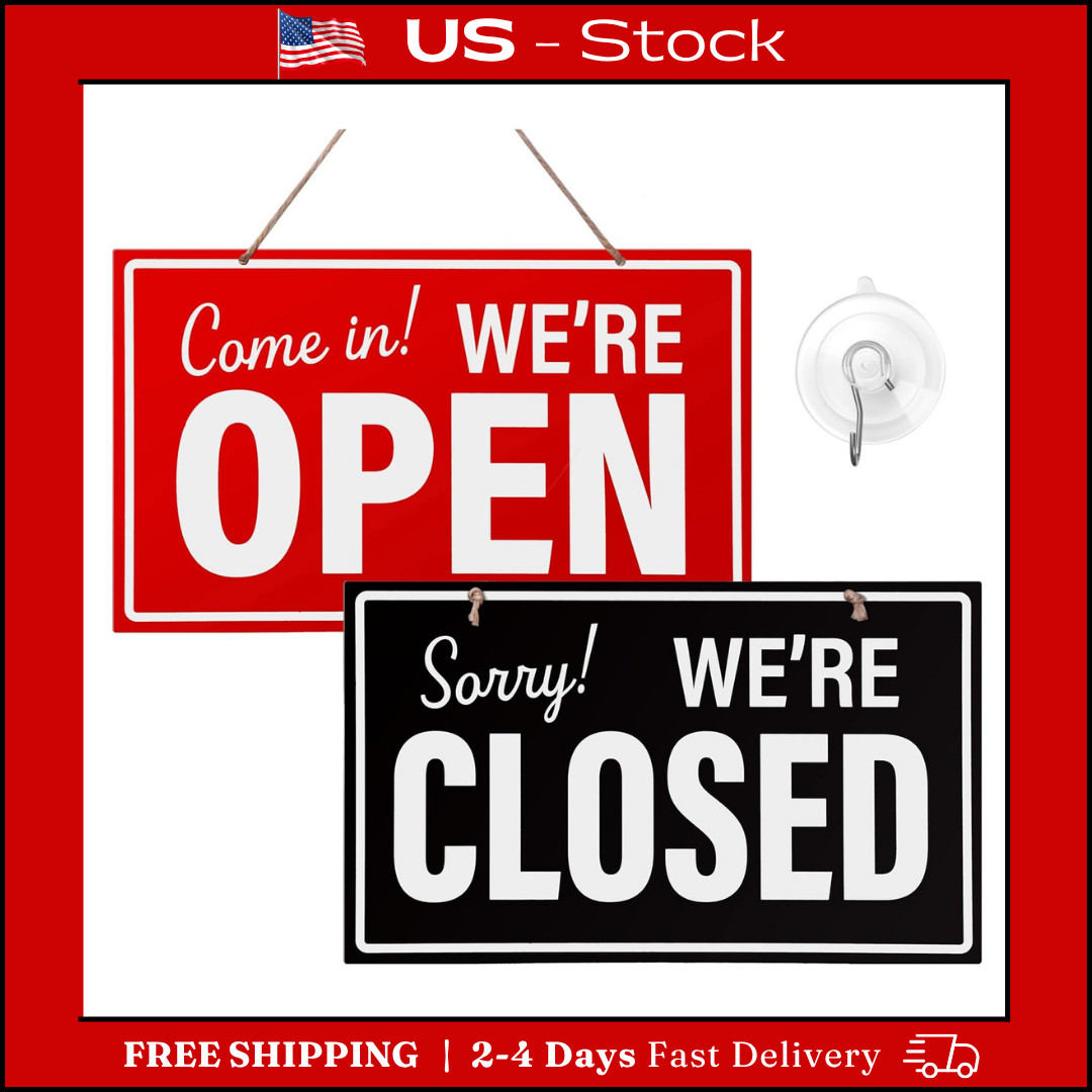 Open Closed Sign for Business, 10″ X 6″ Double Sided Plastic Sign with Twine, Su