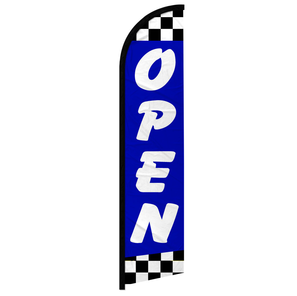 Open Full Curve Windless Swooper Flag Now Open BLUE