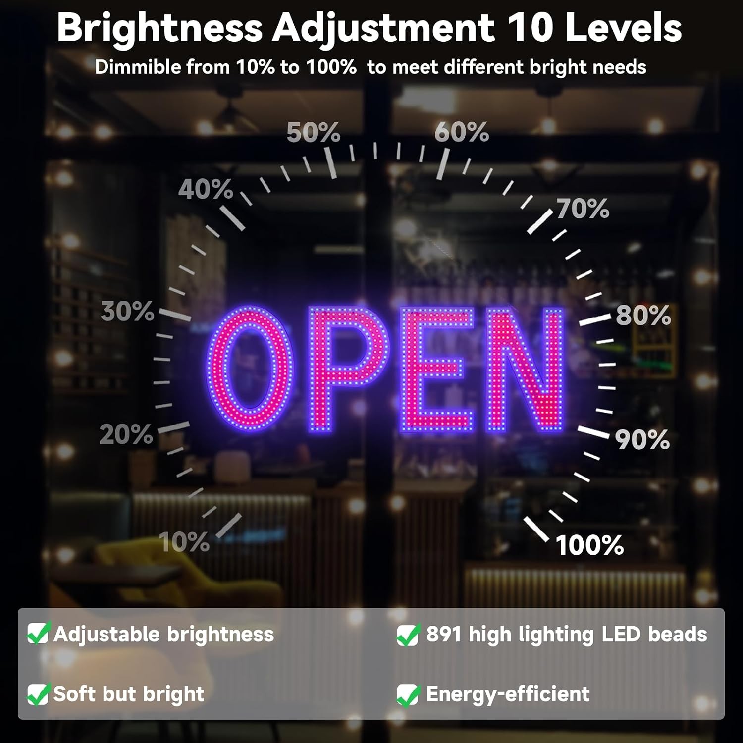 Large 48×17 Dimmable Red Blue LED Open Signs for Business Hanging Display