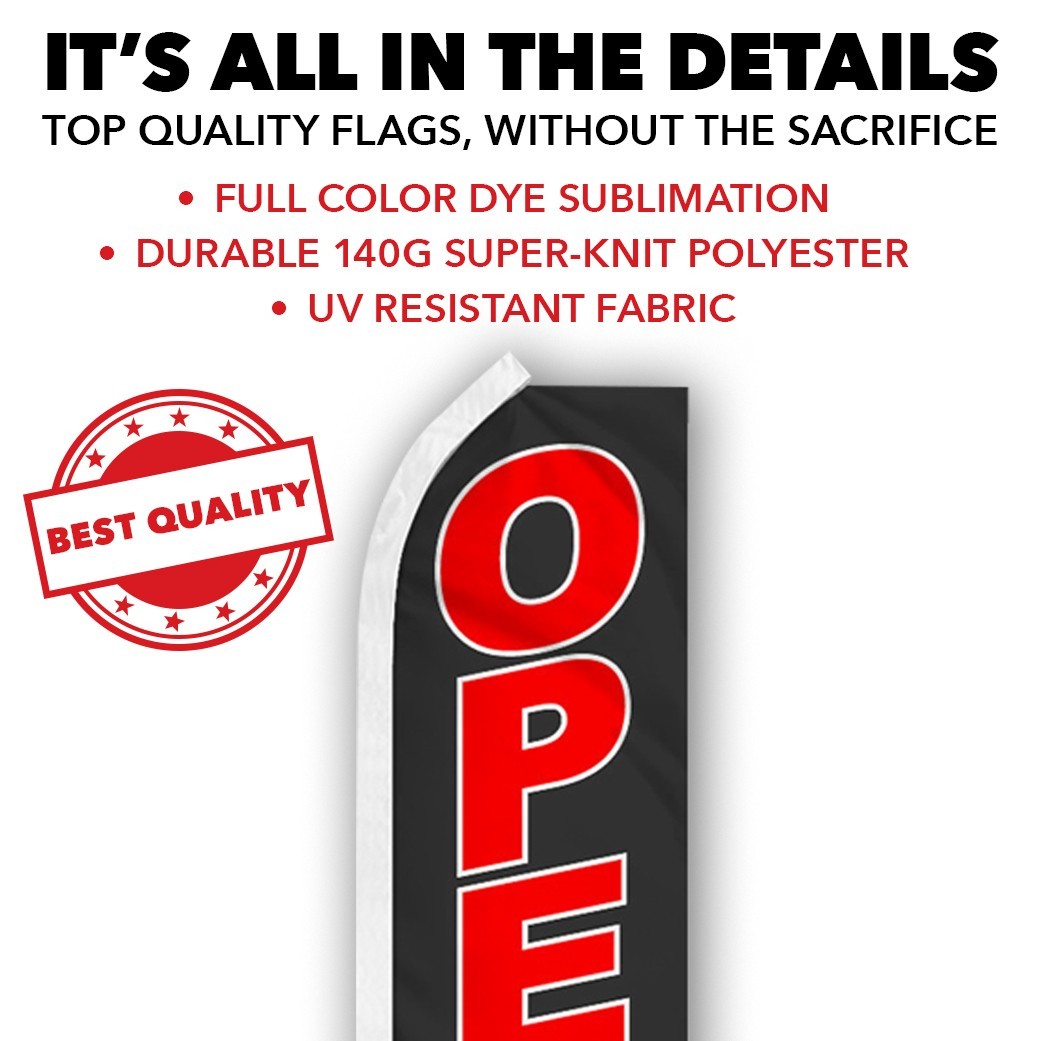 Open 24/7 Advertising Swooper Feather Flutter Flag Open 24 hours