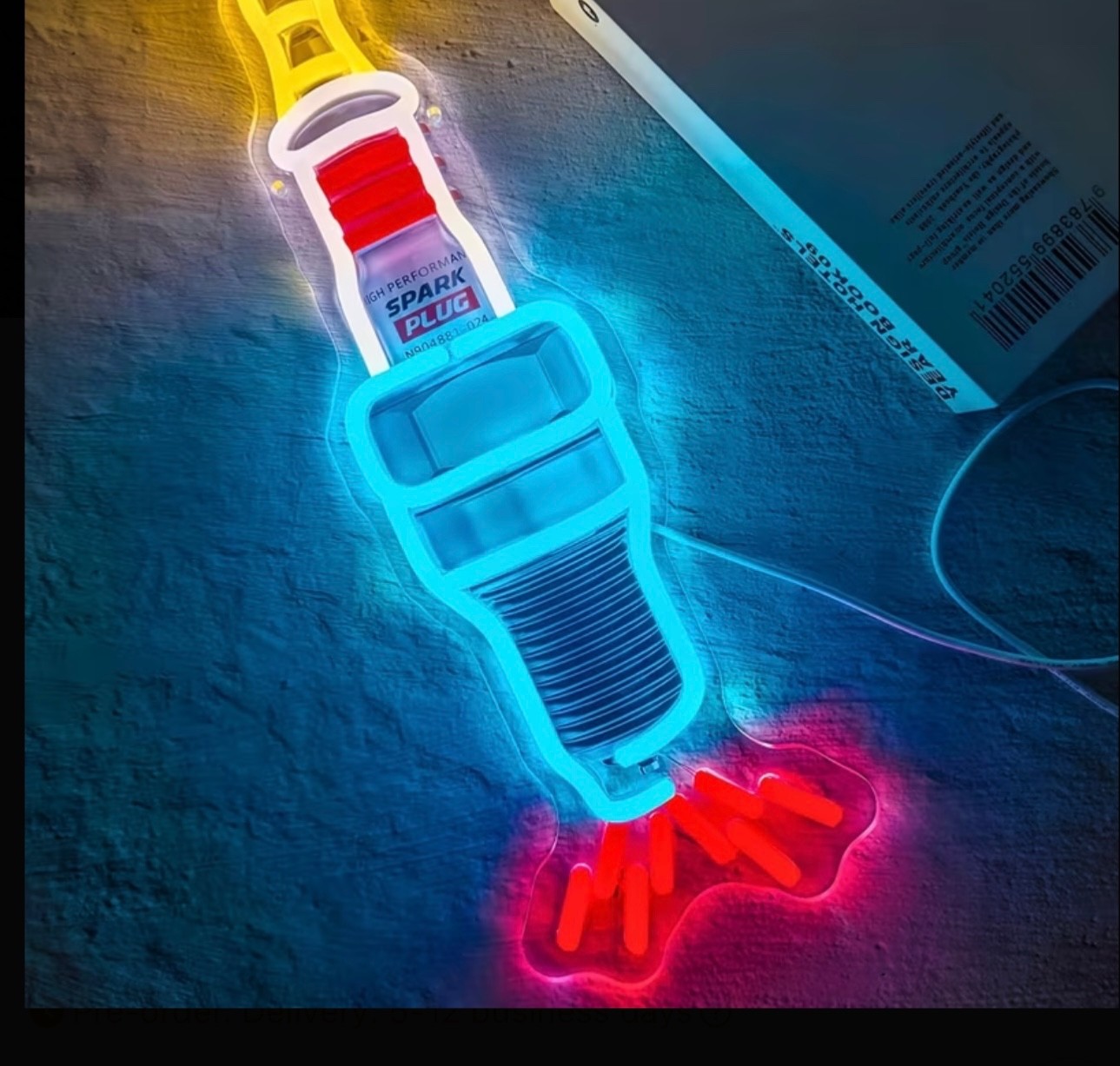 Spark Plug Neon Sign – 14.0 X 41.0 cm Powered LED Wall Art, Glow-In-The-Dark Bar