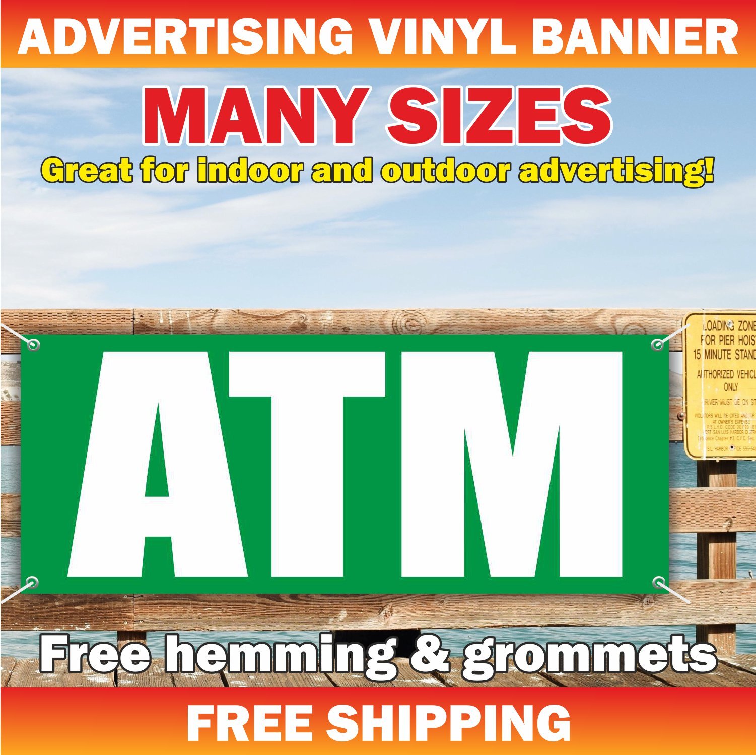 ATM INSIDE Advertising Banner Vinyl Mesh Sign Flag Cash AVAILABLE Many Sizes