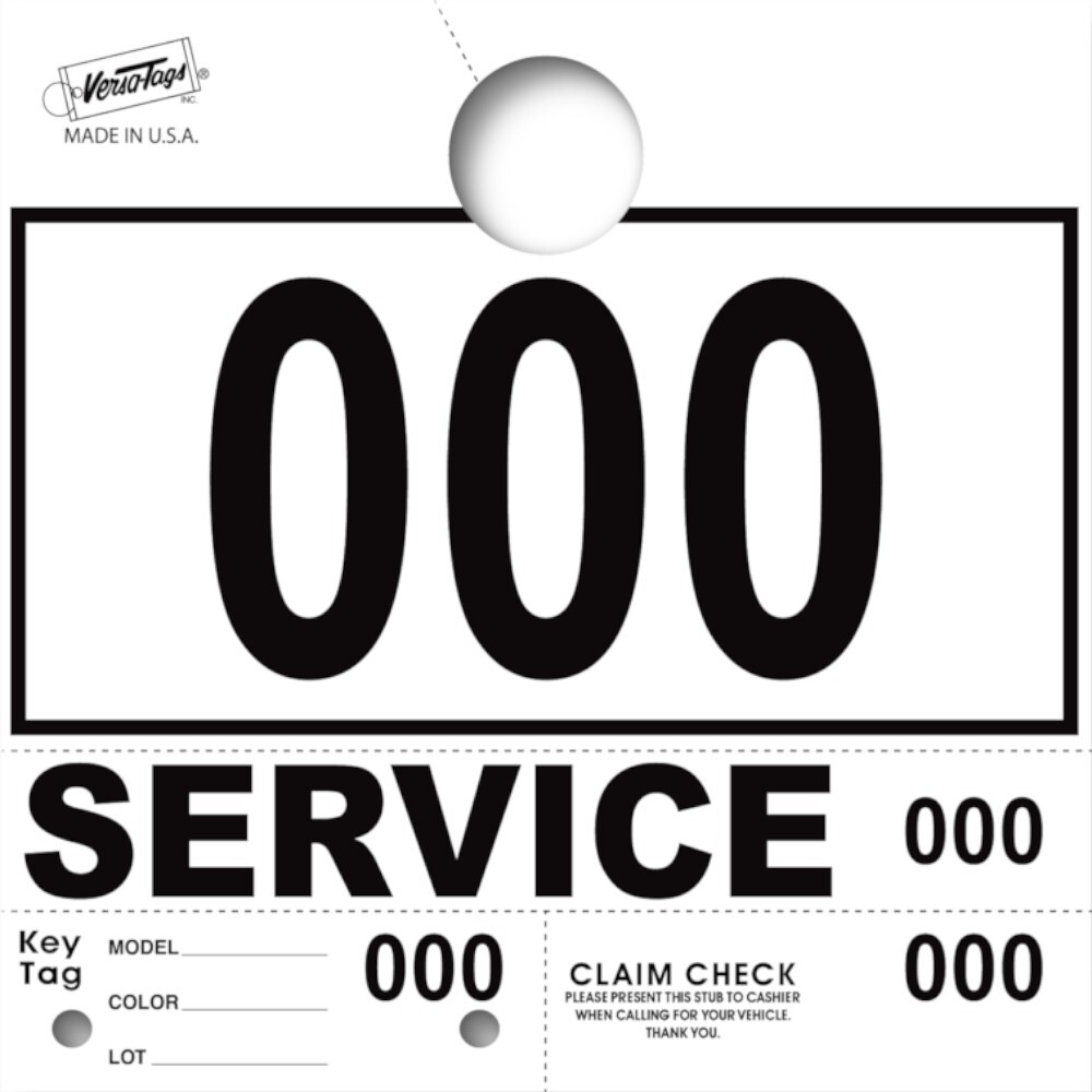 White Service Department Hang Tags Window Tag 1000 Per Box