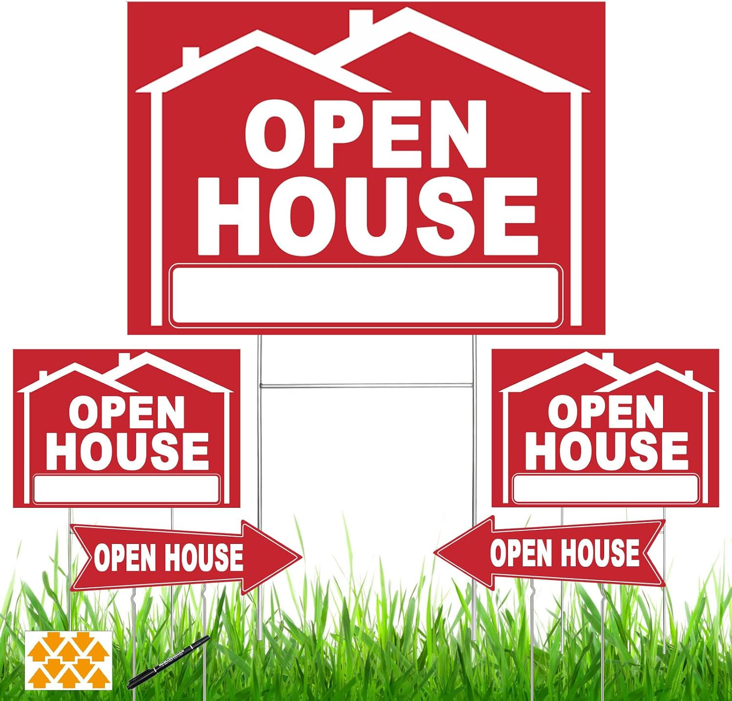 5 Pack Open House Signs for Real Estate 3 Pcs 17″X12″ Large Double Sided Yard Si