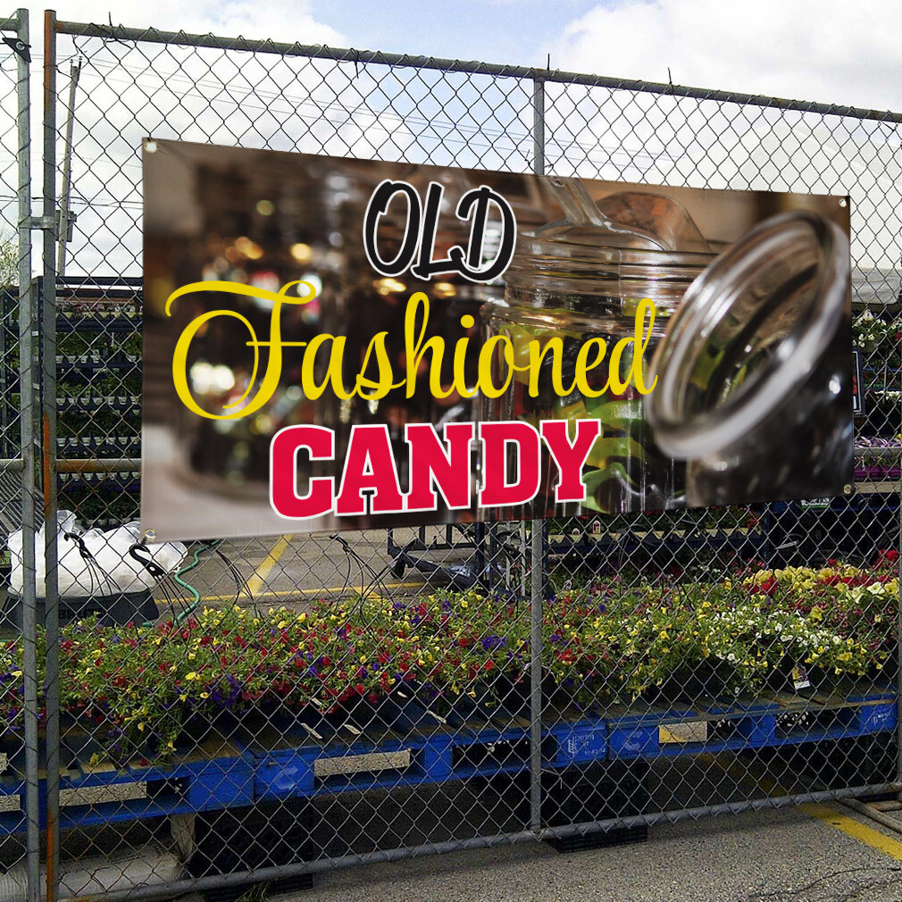Vinyl Banner Multiple Sizes Old Fashioned Candy Advertising Printing A Retail