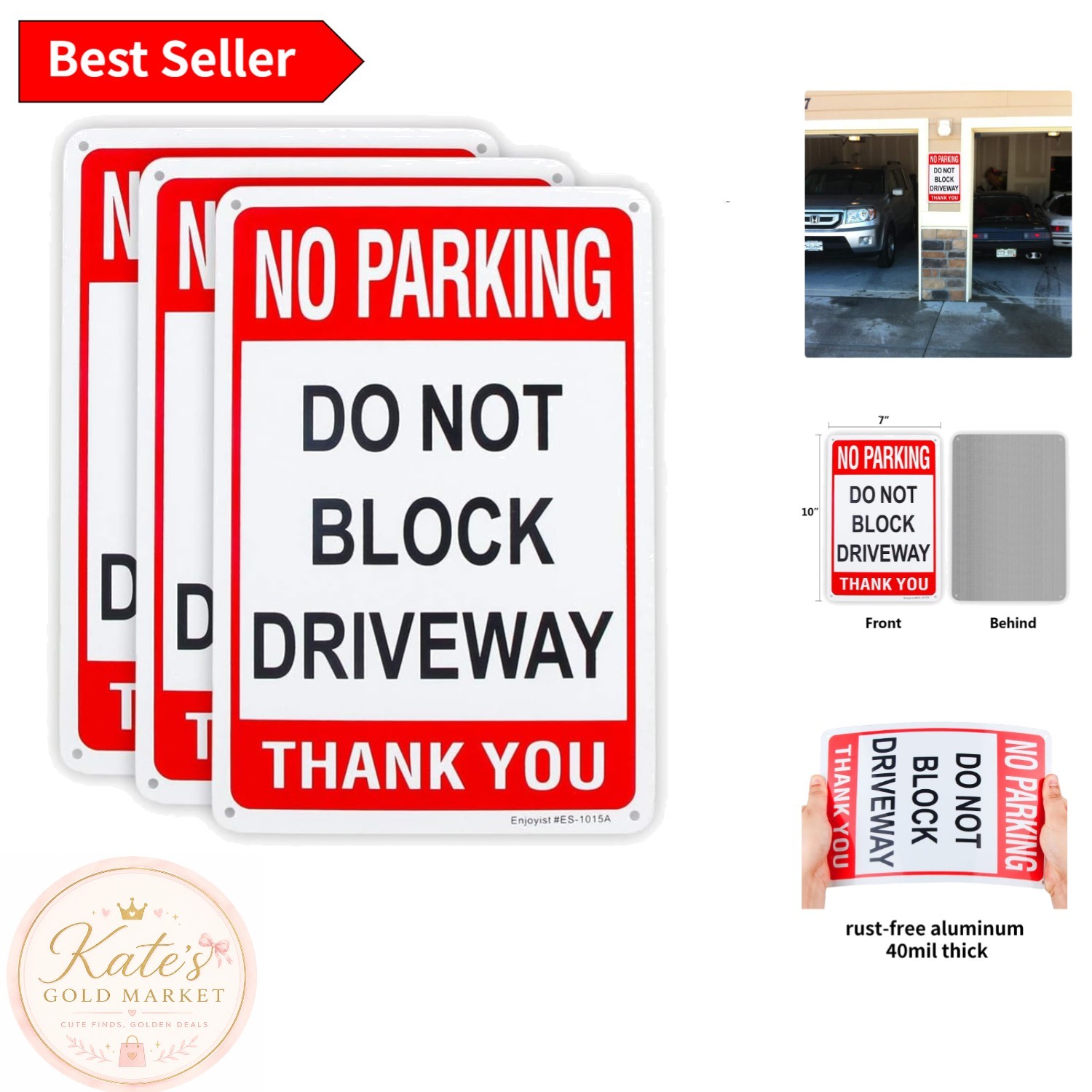 3 Pack Weatherproof No Parking Signs 10″x7″ – UV Protected, Reflective & Durable