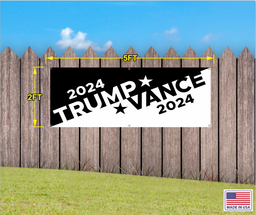 TRUMP VANCE MAGA BANNER- BLACK AND WHITE