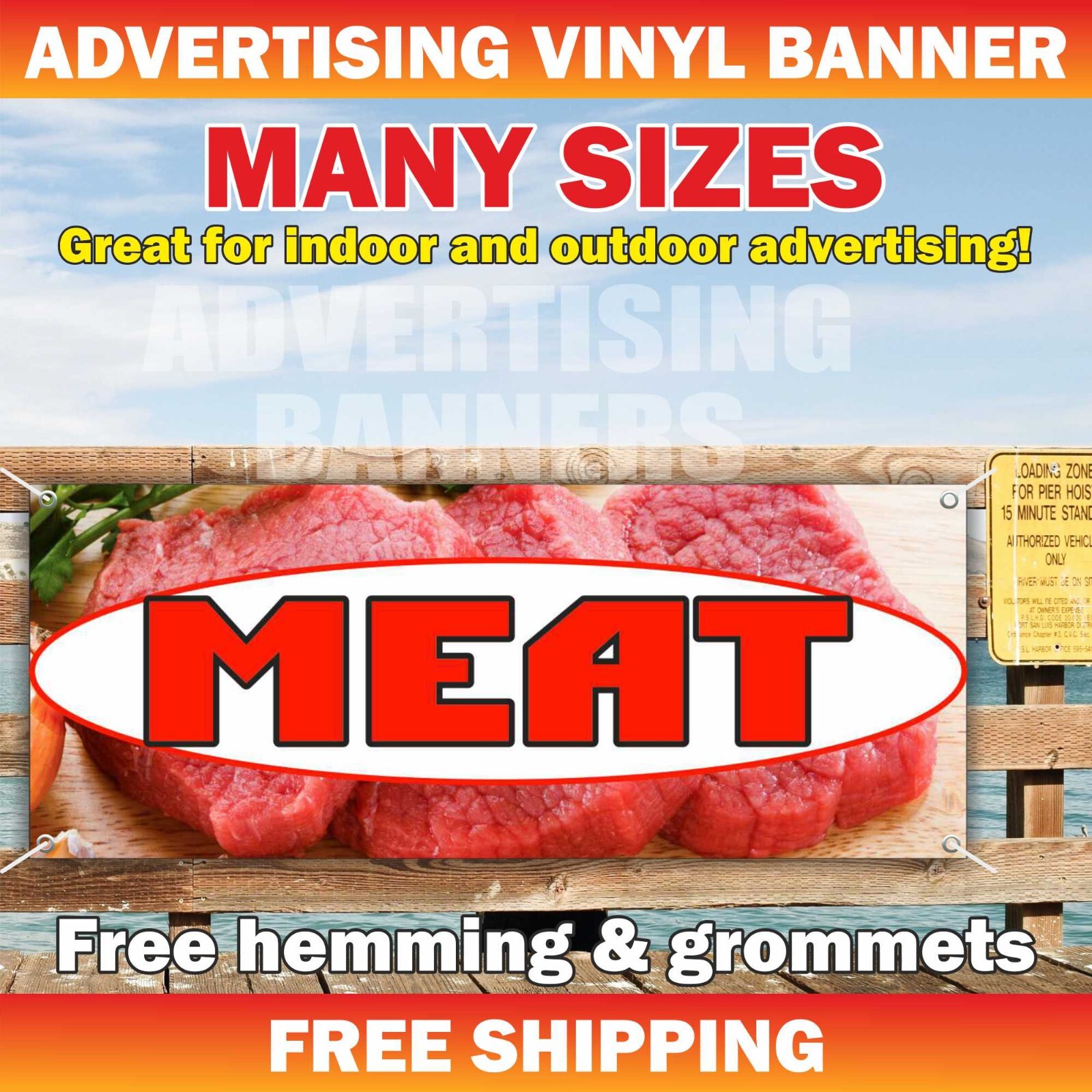 MEAT Advertising Banner Vinyl Mesh Sign butcher chicken beef pork steak market