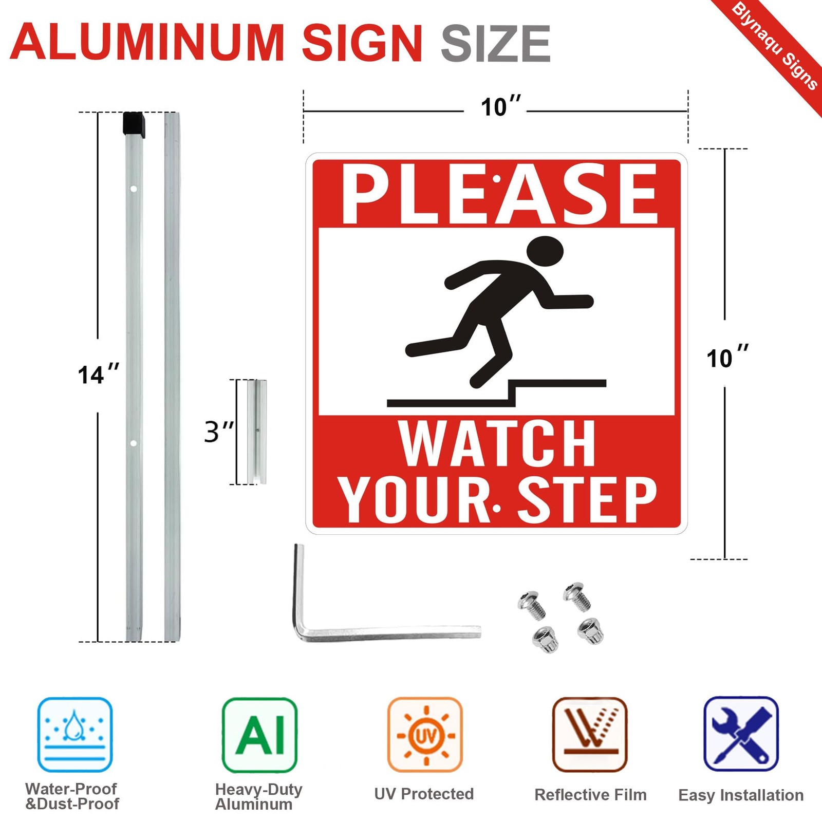 2Pack Watch Your Step Safety Sign with 28″ Stakes, 10×10 Inches Aluminum, Ref…