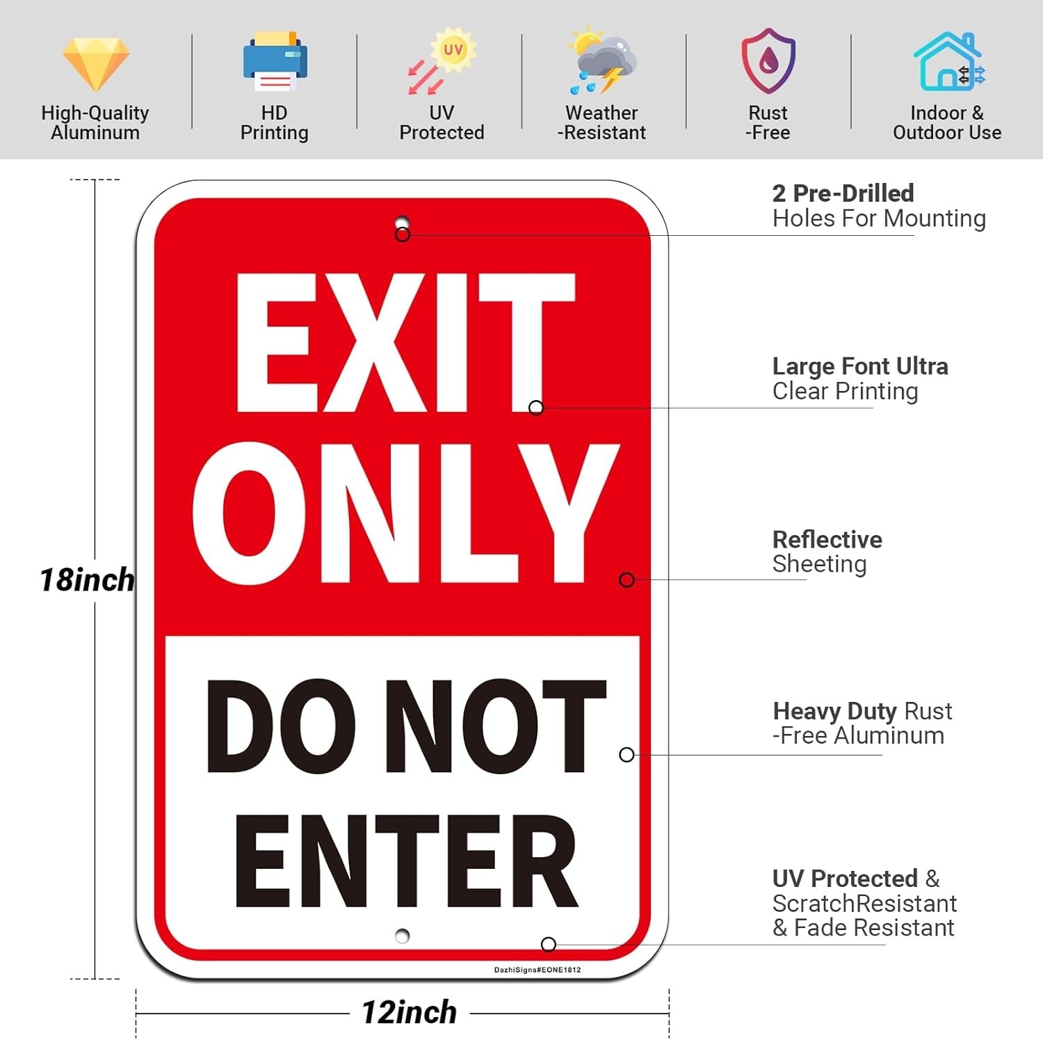 Large Exit Only Do Not Enter Sign, 2Pack -18″x12″ Engineer Grade Rust Free Re…