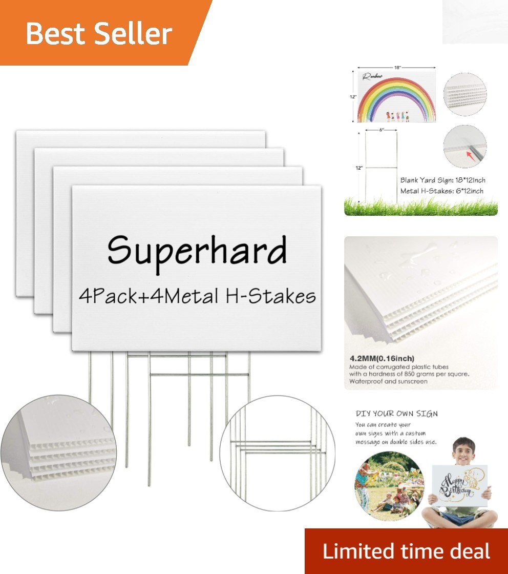 Versatile 4 Pack 18×12” Blank Yard Signs with Metal H-Stakes for Every Occasion